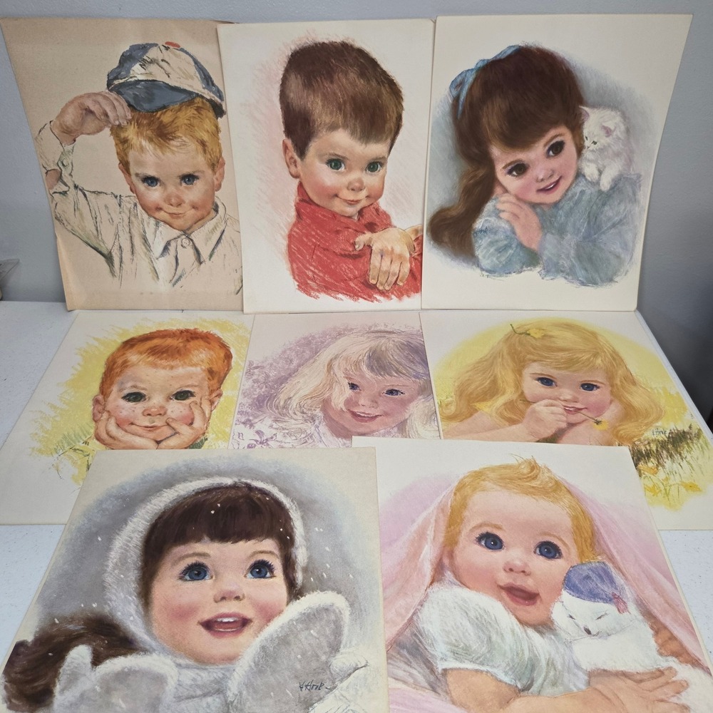 Vintage Charmin Children Prints Set 8 Lithographs Kids Portraits Art H. Hook